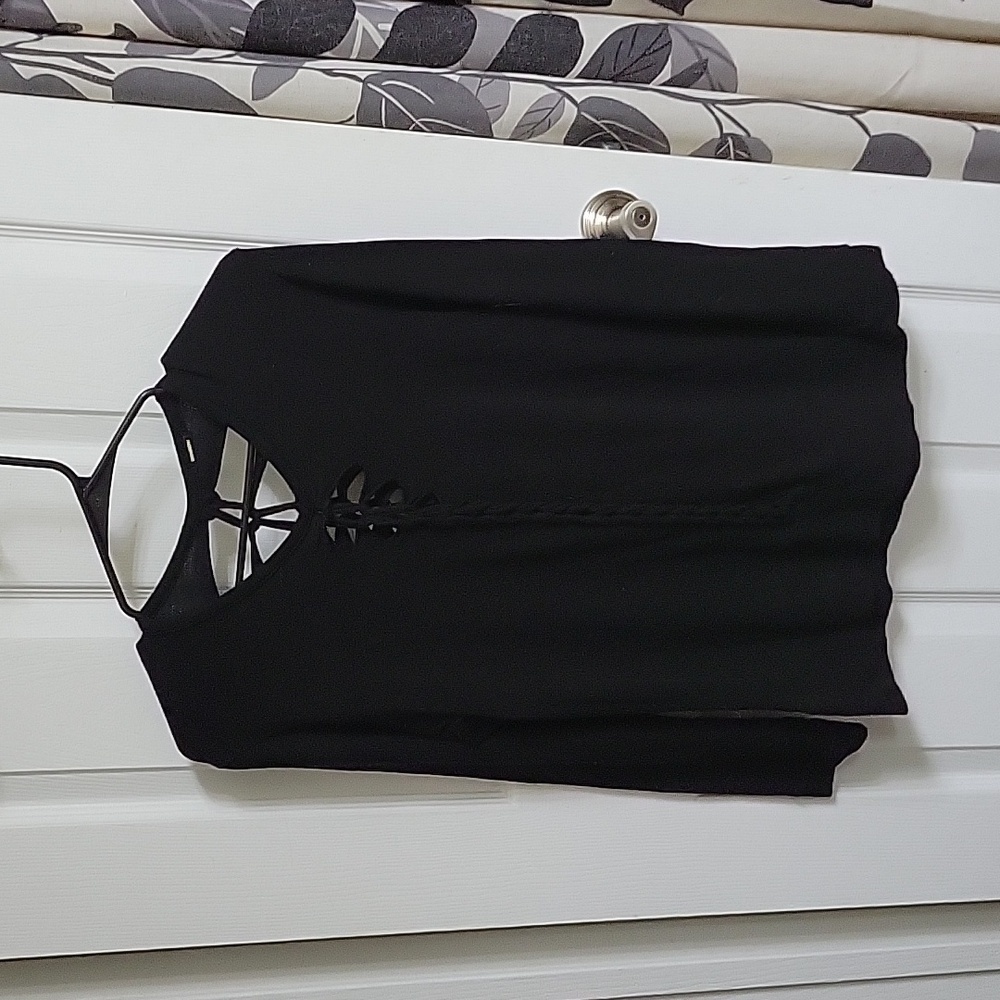 Monrow Black Woven Detail Top, Size M